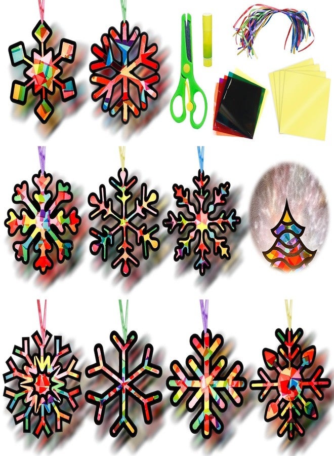 EggSun 36 Sets Christmas Snowflake Suncatchers Craft Kit for Kids Ornaments Stained Glass Effect Window Arts and Crafts Kit for Classroom Holiday Birthday Projects Home Favors Decorations Ages 4 8 12 - Image 1